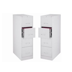 Home Square 4 Drawer Metal Vertical Filing Cabinet Set in Light Gray (Set of 2)