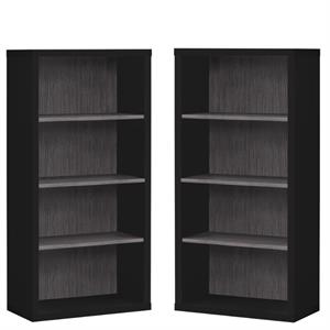 Home Square 4 Shelf 48&quot Modern Wooden Bookcase in Black and Gray ( Set of 2 )