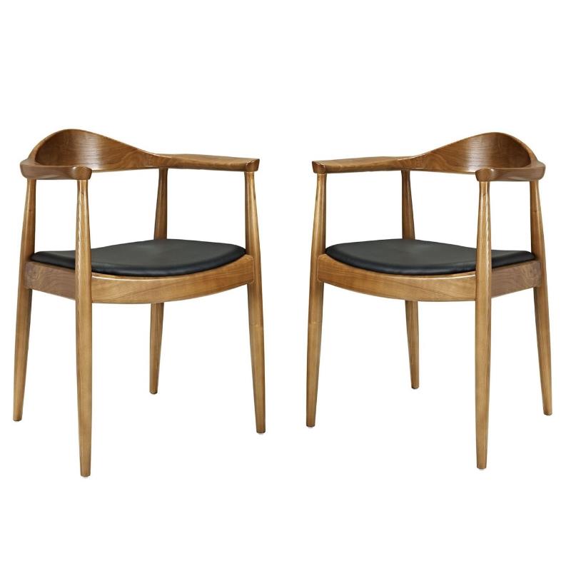 Home Square 2 Piece Vinyl and Ash Wood Dining Arm Chair Set in Black