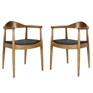 Home Square 2 Piece Vinyl and Ash Wood Dining Arm Chair Set in Black