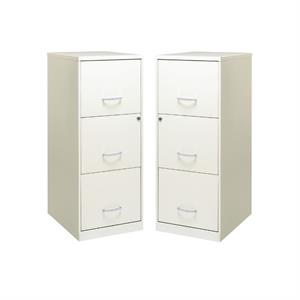 Home Square 3 Drawer Vertical Metal Filing Cabinet Set in Pearl White (Set of 2)