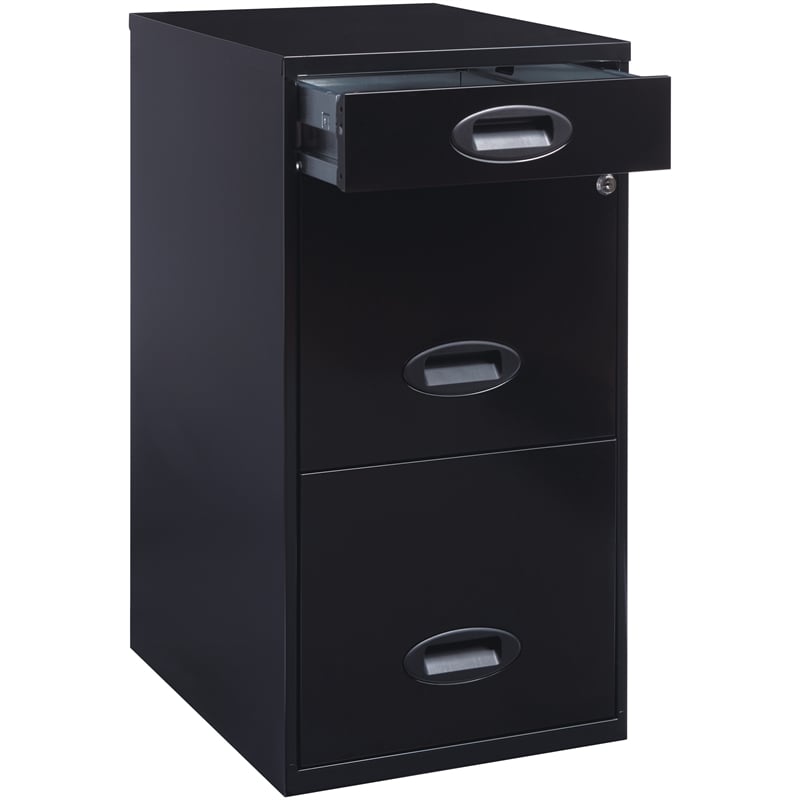Home Square 3 Drawer Metal Vertical Filing Cabinet Set in Black (Set of 2)