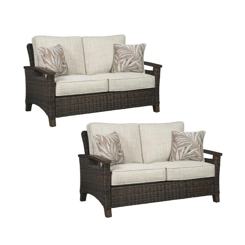 Home Square 2 Piece Patio Polyester Loveseat Set in Medium Brown