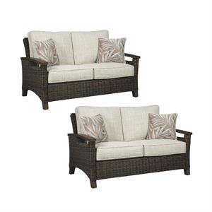 Home Square 2 Piece Patio Polyester Loveseat Set in Medium Brown