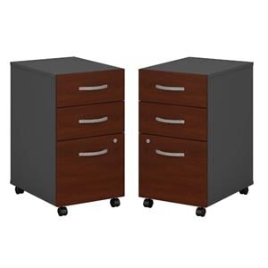 Home Square 3 Drawer Mobile Filing Cabinet Set in Hansen Cherry (Set of 2)