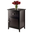 Home Square 2 Piece Wood Nightstand Set with Cabinet and Drawer in Espresso