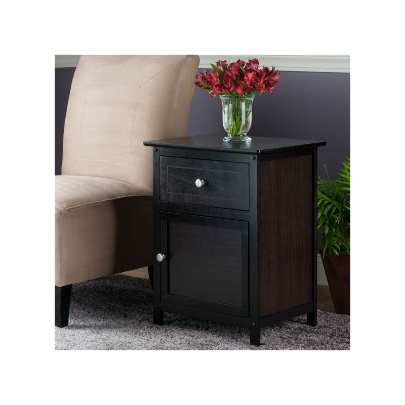Home Square 2 Piece Wood Nightstand Set with Cabinet and Drawer in Espresso