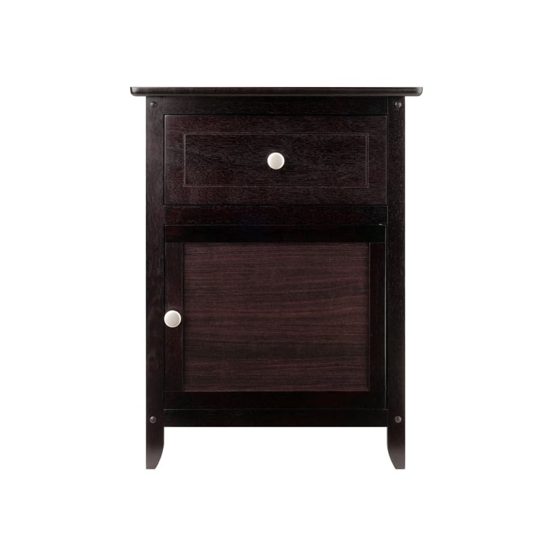 Home Square 2 Piece Wood Nightstand Set with Cabinet and Drawer in Espresso