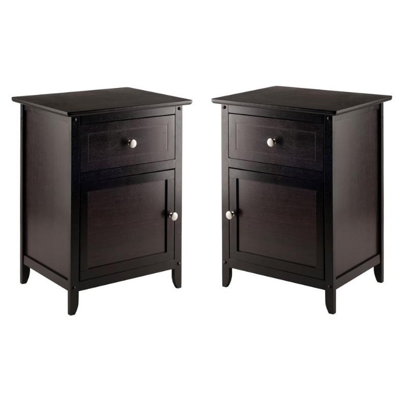Home Square 2 Piece Wood Nightstand Set with Cabinet and Drawer in Espresso