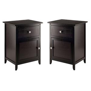 home square 2 piece wood nightstand set with cabinet and drawer in espresso