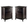 Home Square 2 Piece Wood Nightstand Set with Cabinet and Drawer in Espresso