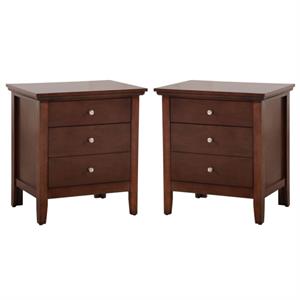 Home Square 3 Drawer Wood Nightstand Set in Cappuccino (Set of 2)