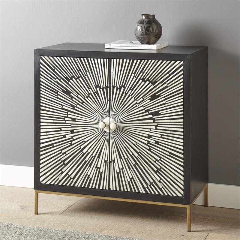 Home Square 2 Door Wood Accent Cabinet Set in Black and Ivory (Set of 2)