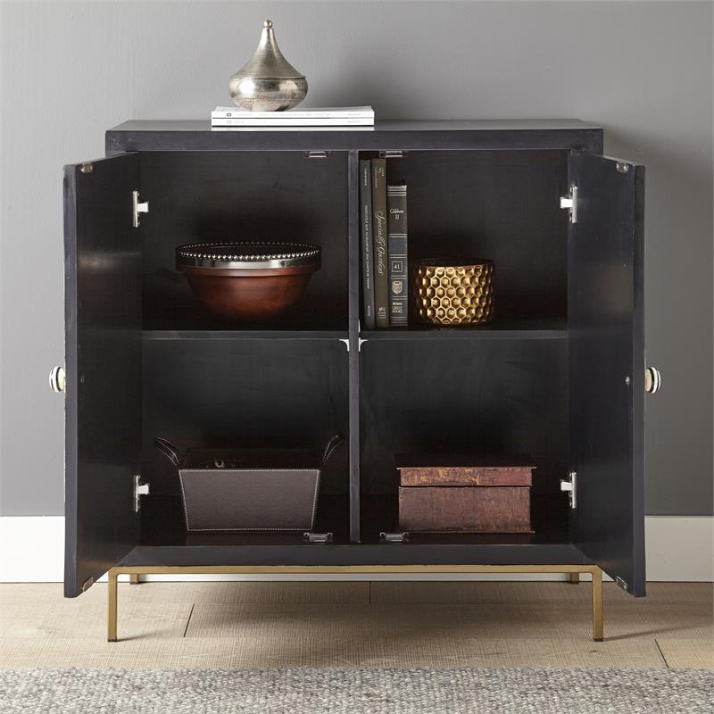 Home Square 2 Door Wood Accent Cabinet Set in Black and Ivory (Set of 2)