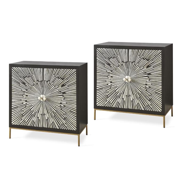 Home Square 2 Door Wood Accent Cabinet Set in Black and Ivory (Set of 2)