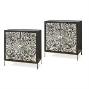 home square 2 door wood accent cabinet set in black and ivory (set of 2)