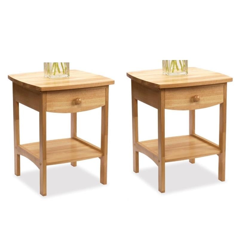 Home Square 2 Piece Wood End Table/Nightstand Set in Natural