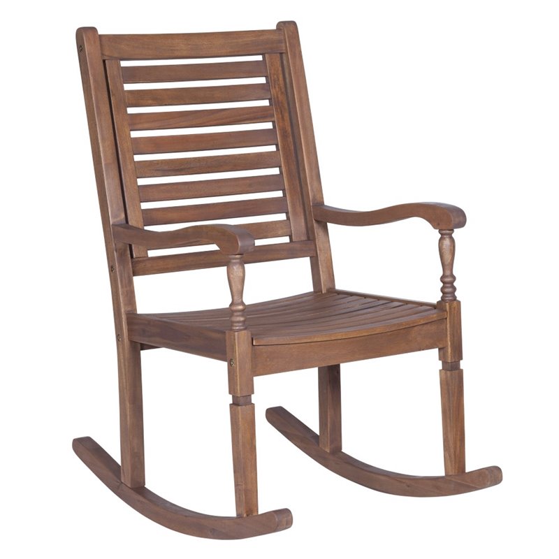 Home Square 2 Piece Wood Patio Rocking Chair Set in Dark Brown