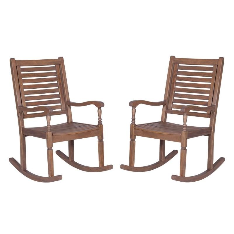 Home Square 2 Piece Wood Patio Rocking Chair Set in Dark Brown