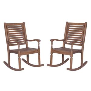home square 2 piece wood patio rocking chair set in dark brown