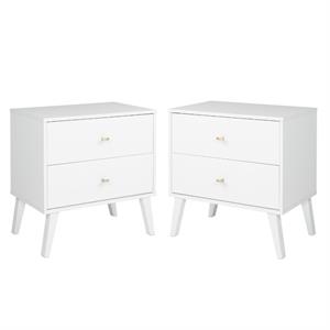 home square mid century modern 2 drawer wood nightstand set in white (set of 2)