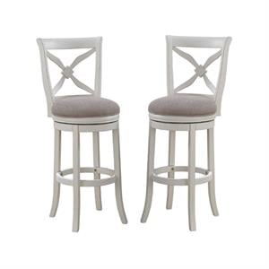 Home Square 2 Piece Swivel Counter Stool Set in Distressed Antique White