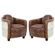 Home Square 2 Piece Top Grain Leather and Aluminum Chair Set in Retro Brown
