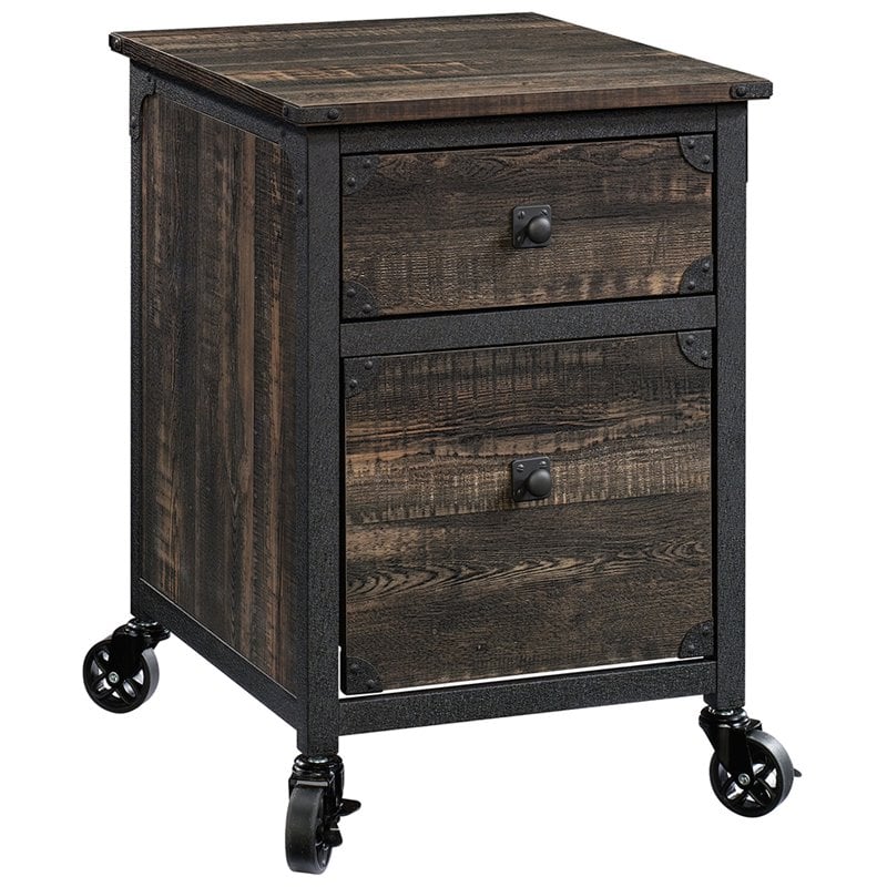 Home Square 2 Piece 2-drawer Mobile Wood Filing Cabinet Set in Carbon Oak/Black