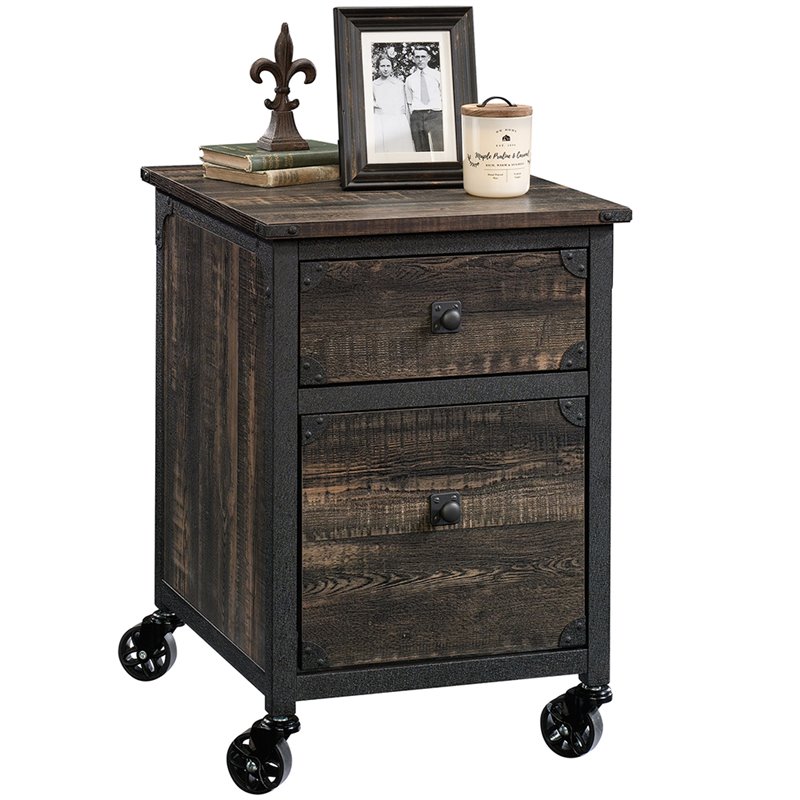 Home Square 2 Piece 2-drawer Mobile Wood Filing Cabinet Set in Carbon Oak/Black