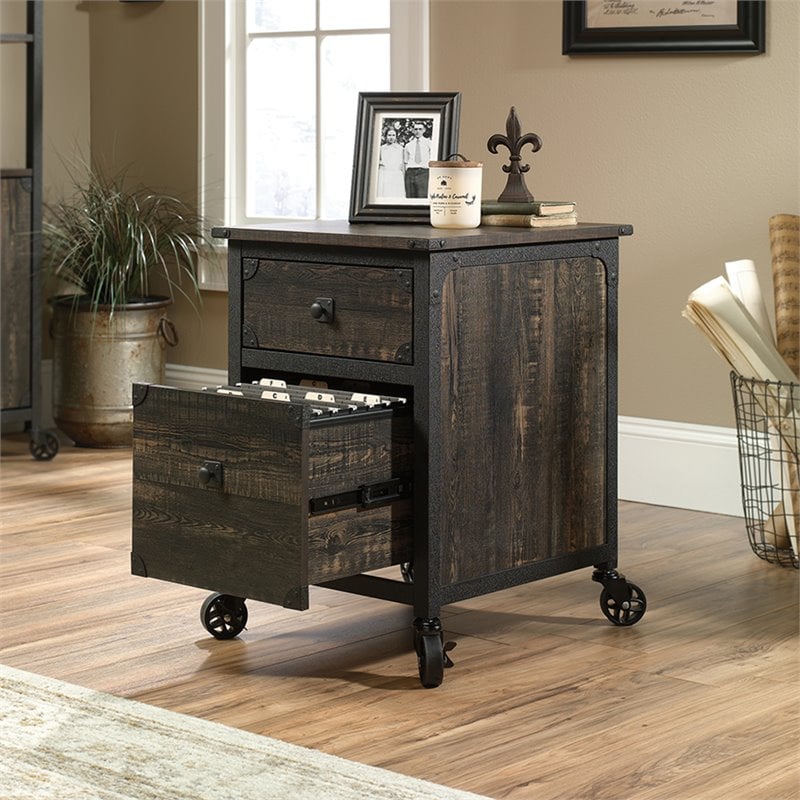 Home Square 2 Piece 2-drawer Mobile Wood Filing Cabinet Set in Carbon Oak/Black