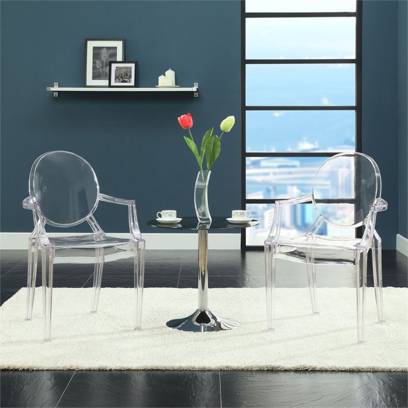 Home Square 2 Piece Polycarbonate Dining Arm Chair Set in Clear