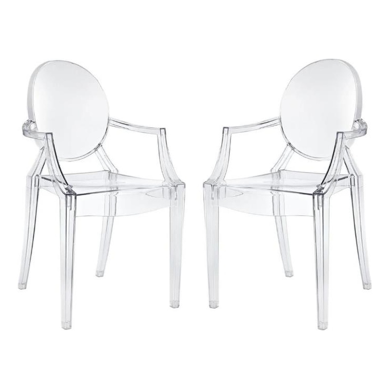 Home Square 2 Piece Polycarbonate Dining Arm Chair Set in Clear