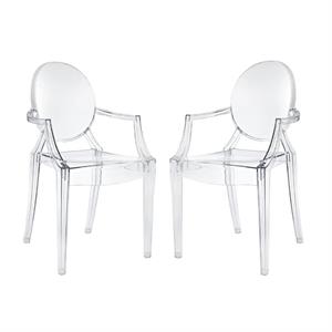 home square 2 piece polycarbonate dining arm chair set in clear