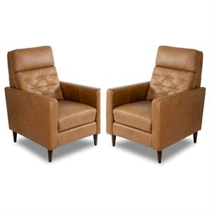home square 2 piece mid century modern leather recliner set in cognac brown
