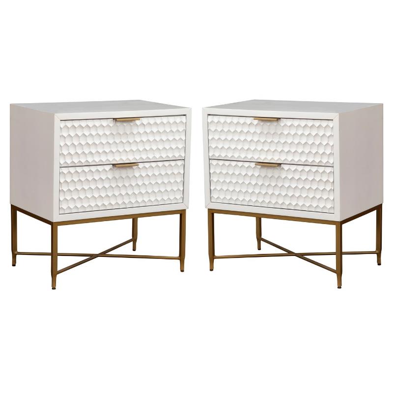 Home Square Contemporary 2 Drawer Wood Nightstand Set in White (Set of 2)