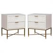 Home Square Contemporary 2 Drawer Wood Nightstand Set in White (Set of 2)