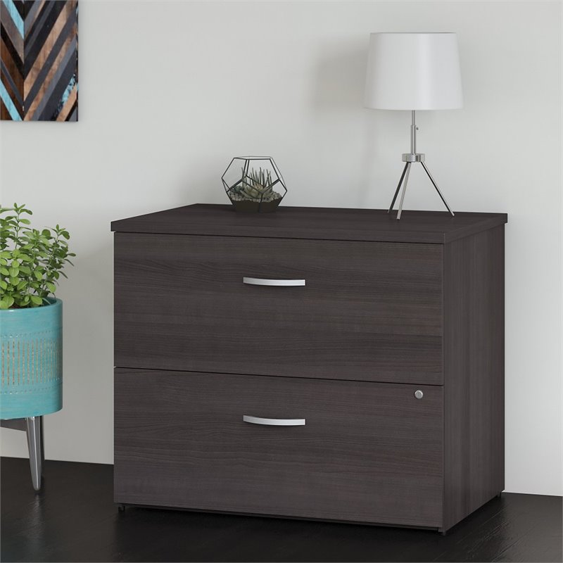 Home Square 2 Drawer Lateral Wood Filing Cabinet Set in Storm Gray (Set of 2)