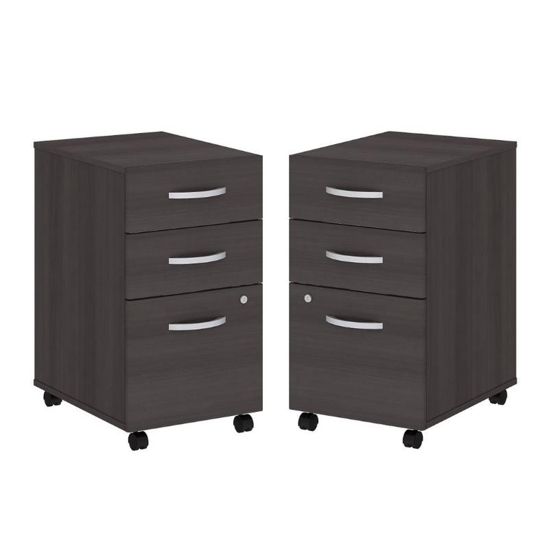 Home Square 3 Drawer Mobile Wood Filing Cabinet Set in Storm Gray (Set of 2)