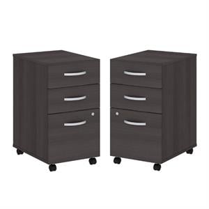 Home Square 3 Drawer Mobile Wood Filing Cabinet Set in Storm Gray (Set of 2)