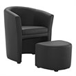 Home Square 2 Piece Faux Leather Upholstered Accent Chair w/Ottoman Set in Black