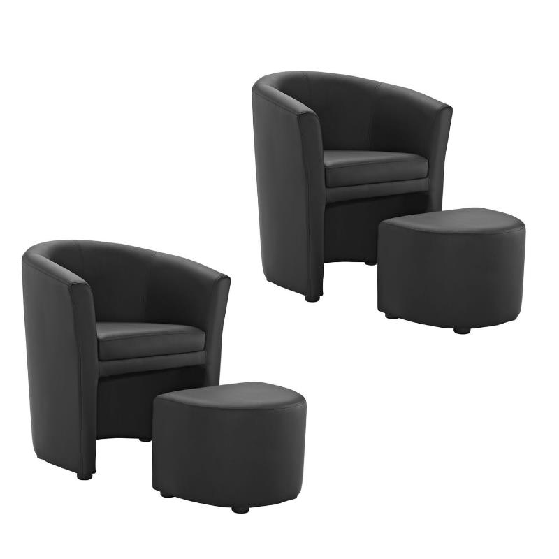 Home Square 2 Piece Faux Leather Upholstered Accent Chair w/Ottoman Set in Black