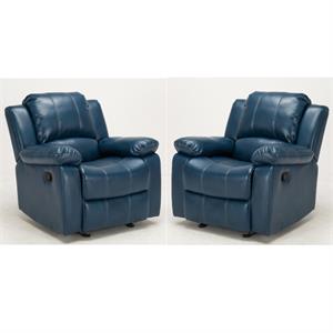 home square 2 piece faux leather recliner set in navy blue