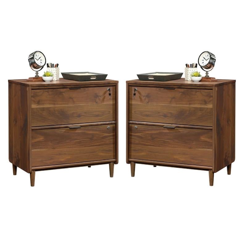 Home Square 2 Drawer Lateral Wood Filing Cabinet Set in Grand Walnut (Set of 2)
