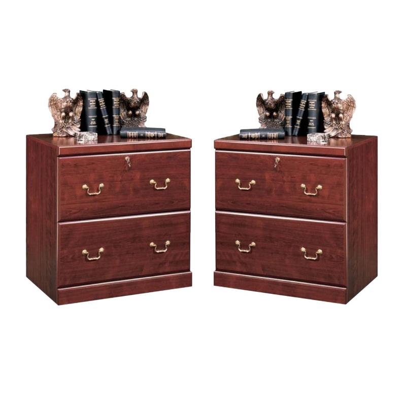 Home Square 2 Drawer Wood Filing Cabinet Set in Classic Cherry (Set of 2)