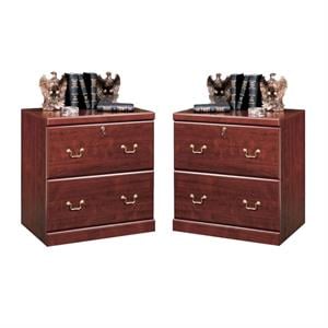 Home Square 2 Drawer Wood Filing Cabinet Set in Classic Cherry (Set of 2)