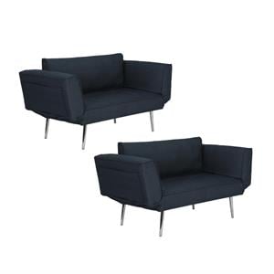 home square 2 piece upholstered linen convertible chair set in navy blue