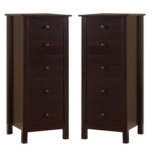 weller transitional 5 drawer wood accent chest in chocolate set of 2