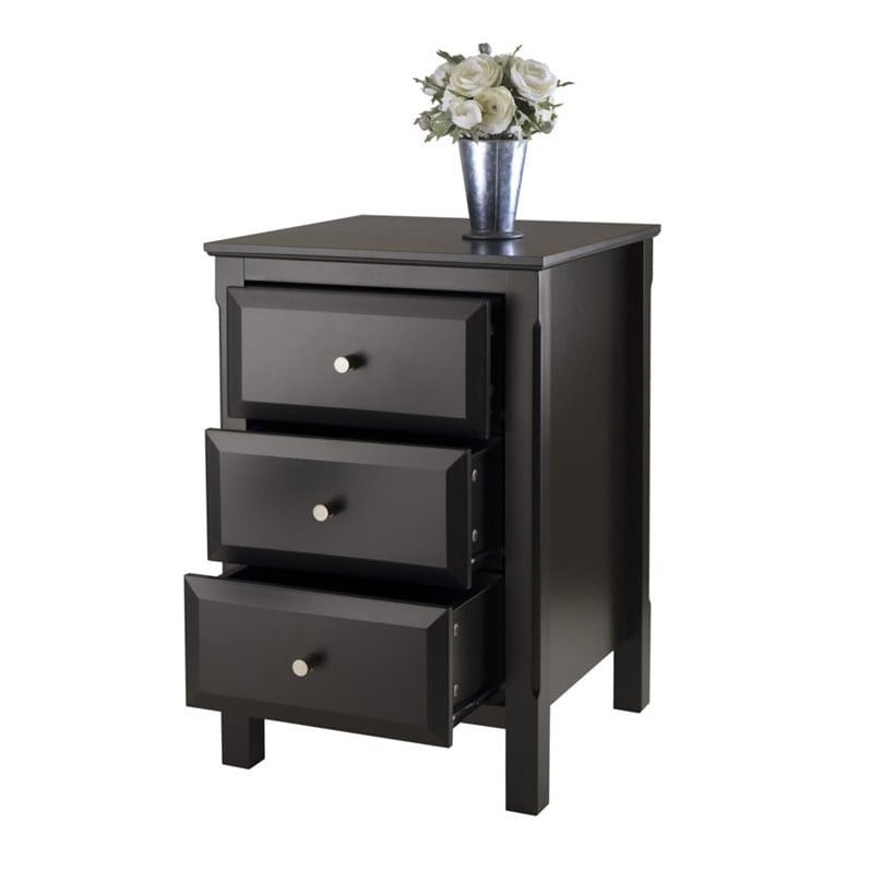 Home Square 3 Drawer Composite Wood Accent Table Set in Black (Set of 2)