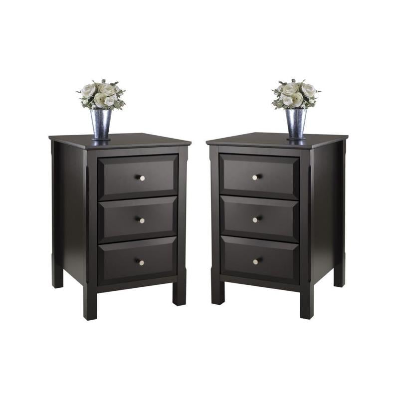 Home Square 3 Drawer Composite Wood Accent Table Set in Black (Set of 2)