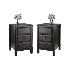Home Square 3 Drawer Composite Wood Accent Table Set in Black (Set of 2)